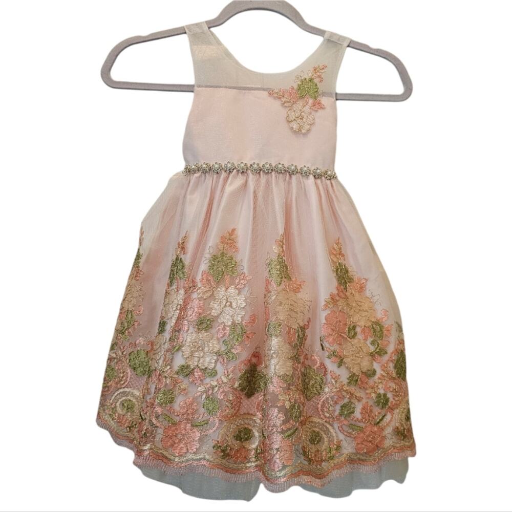 AMERICAN Princess Pink Mesh Embroidered Floral Tulle Ballgown Dress Girls Size 4
